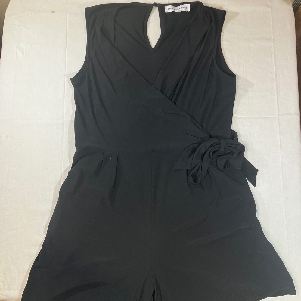 Emma & Michele Womens Black Sleeveless Surplice Wrap Tie Waist Romper Size M